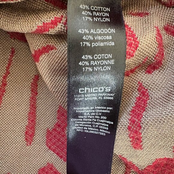 Chicos Travelers Exploded Red Beige Textured Jacquard Open Front Cardigan Size 3 - Picture 7 of 11